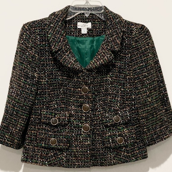 Ann Taylor Loft 3 Button Cropped Tweed Blazer Multi-Colored, Size 0 - Picture 1 of 12